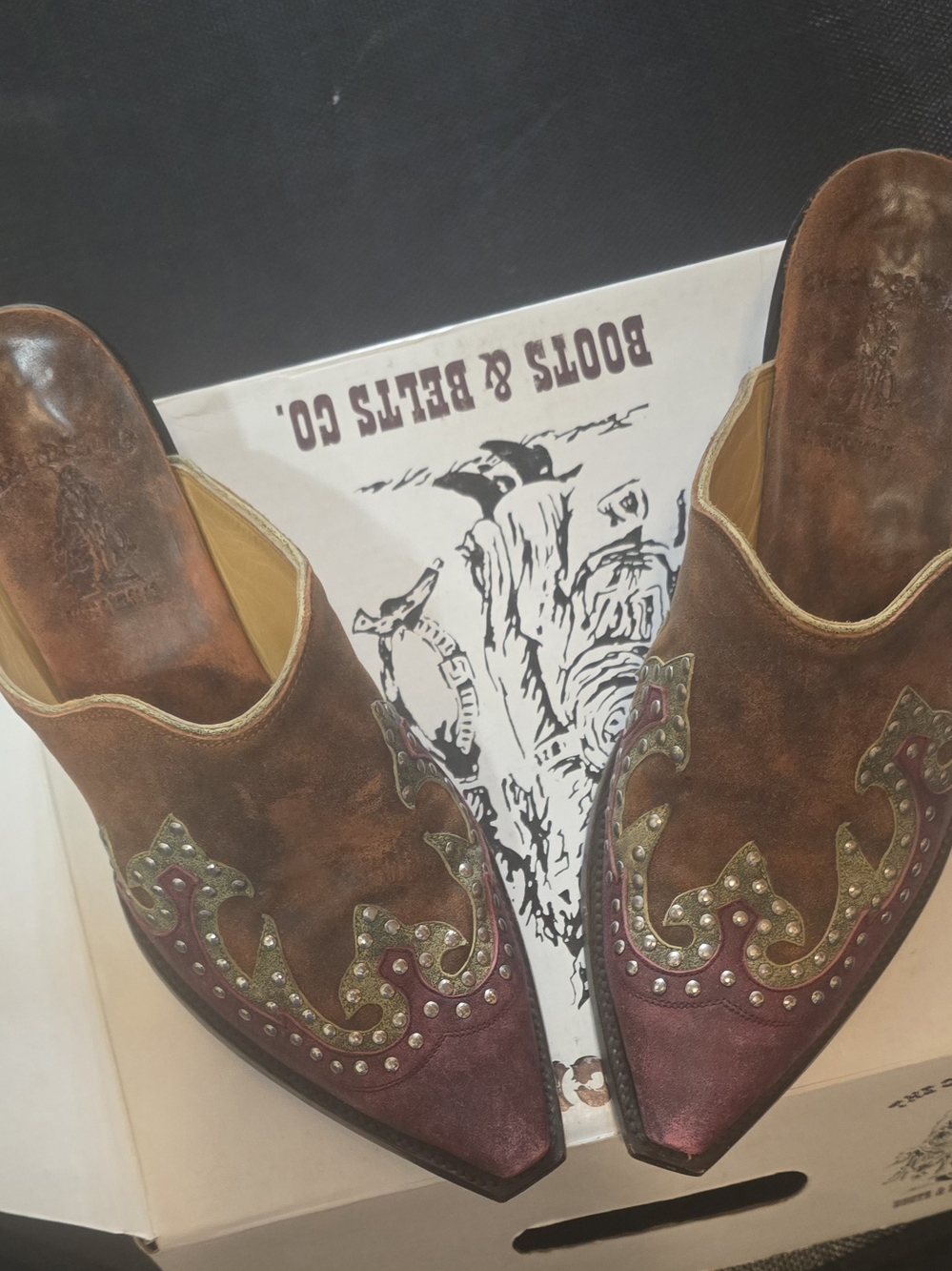 Old Gringo Brown and Burgundy Leather Studded Mules
